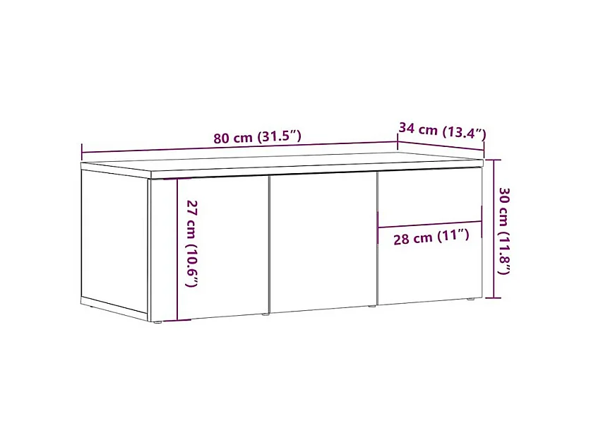 Meuble TV chêne artisanal 80x34x30 bois d'ingénierie