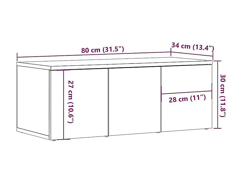 Meuble TV chêne artisanal 80x34x30 bois d'ingénierie