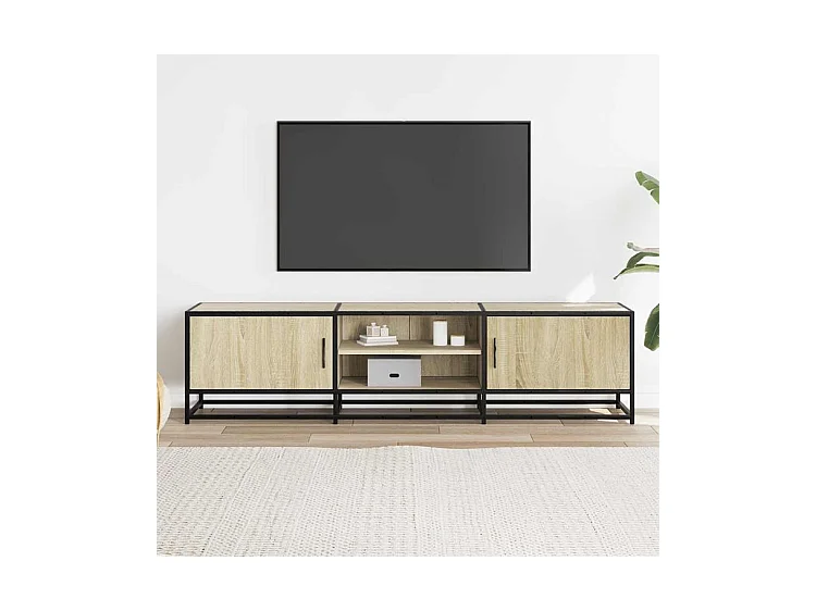 Meuble TV chêne sonoma 160x35x41 bois d'ingénierie et métal