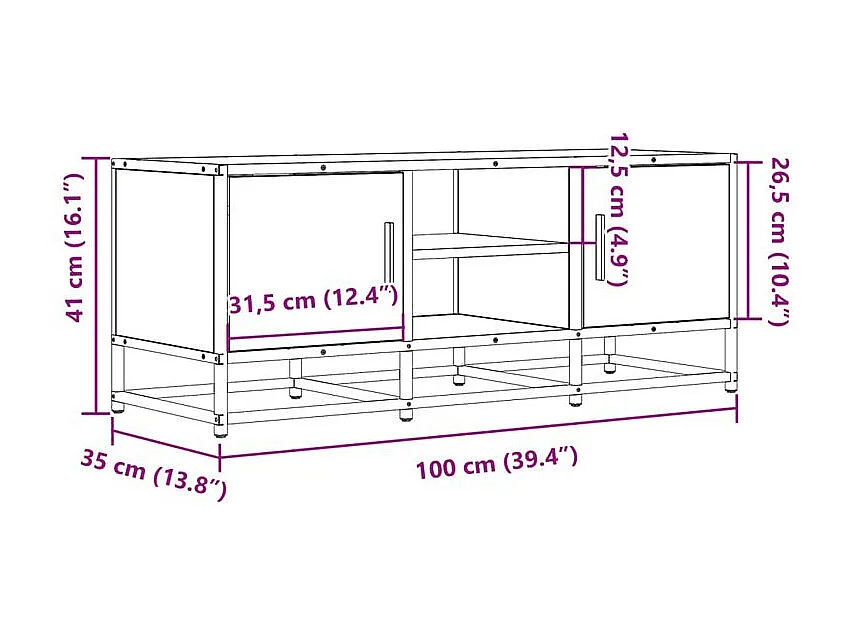 Meuble TV chêne sonoma 100x35x41 bois d'ingénierie et métal