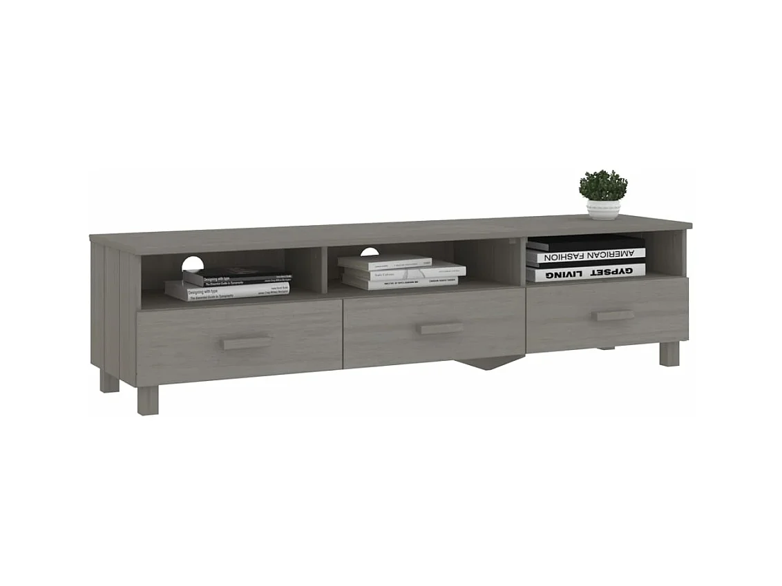 Meuble TV HAMAR Gris clair 158x40x40 Bois massif de pin