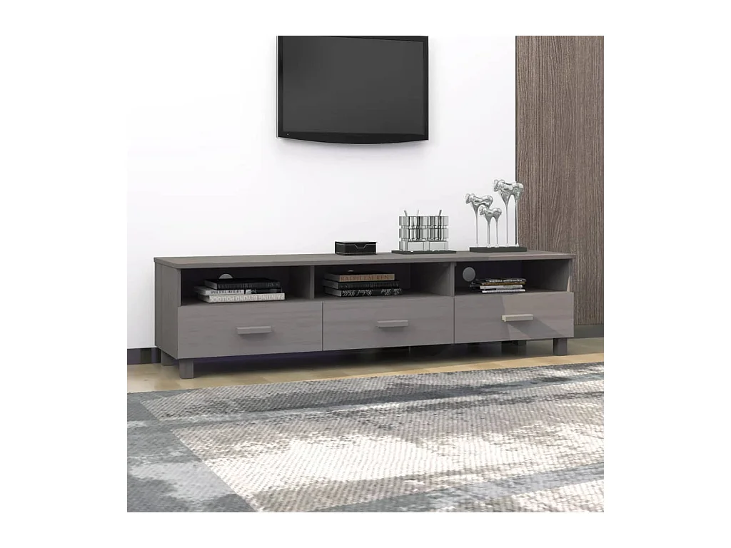 Meuble TV HAMAR Gris clair 158x40x40 Bois massif de pin