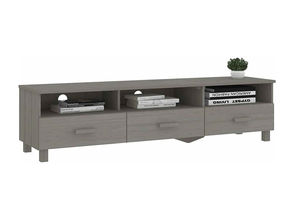 Meuble TV HAMAR Gris clair 158x40x40 Bois massif de pin