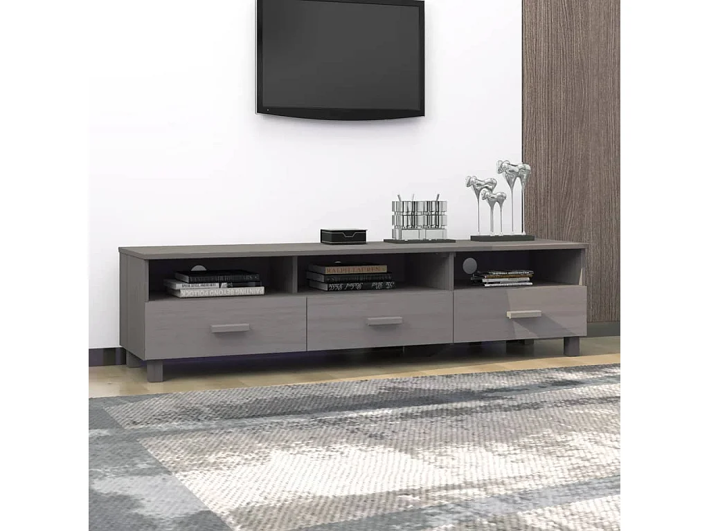 Meuble TV HAMAR Gris clair 158x40x40 Bois massif de pin
