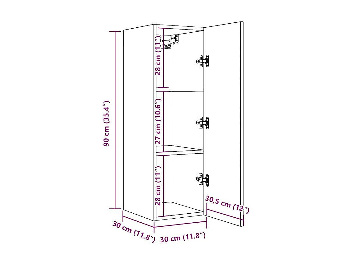 Meuble TV chêne artisanal 30,5x30x90 bois d'ingénierie
