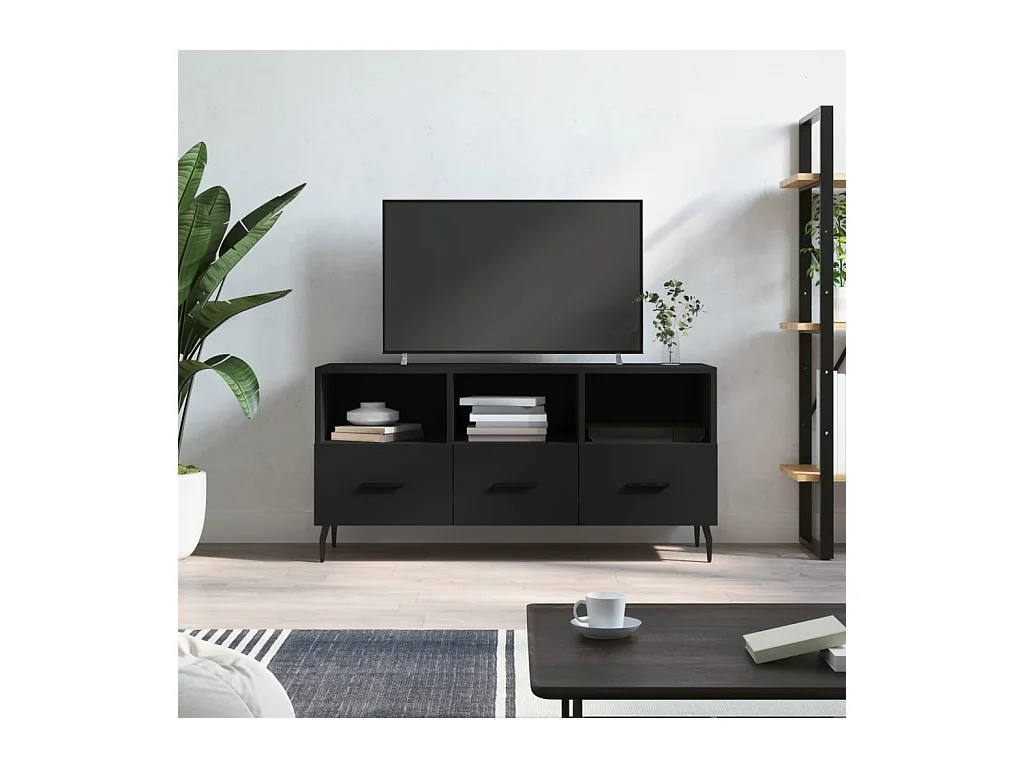 Meuble TV noir 102x36x50 bois d'ingénierie