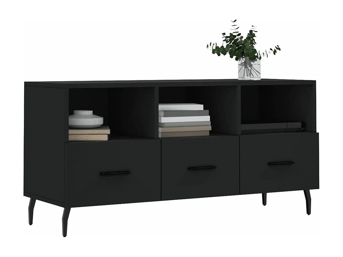 Meuble TV noir 102x36x50 bois d'ingénierie