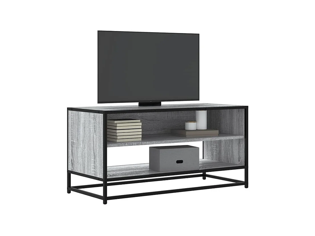Meuble TV sonoma gris 91x40x46 bois d'ingénierie et métal