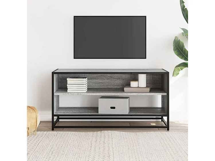 Meuble TV sonoma gris 91x40x46 bois d'ingénierie et métal