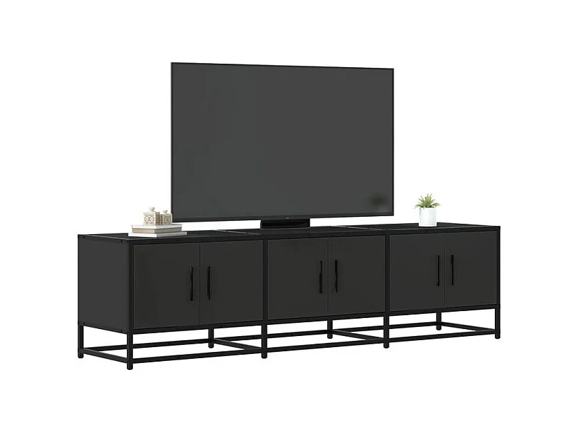 Meuble TV noir 150x35x41 bois d'ingénierie et métal