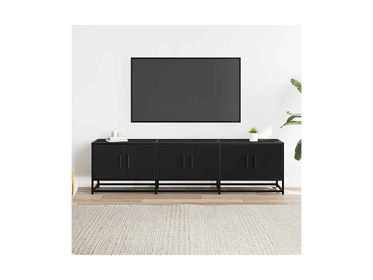 Meuble TV noir 150x35x41 bois d'ingénierie et métal