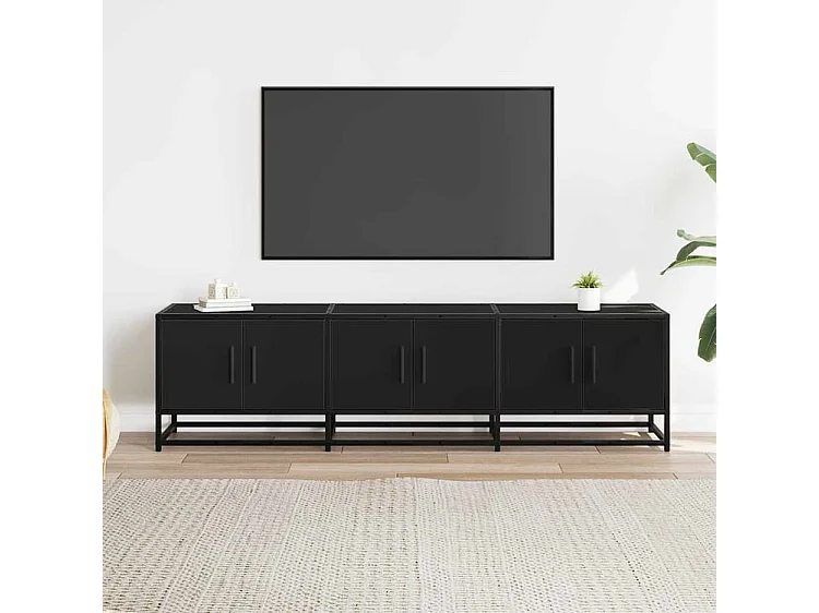 Meuble TV noir 150x35x41 bois d'ingénierie et métal