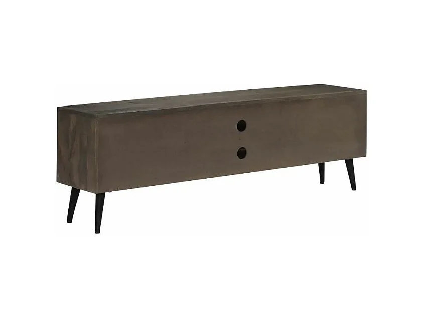 Meuble TV 2 portes 2 niches manguier massif et pieds métal Pinkie