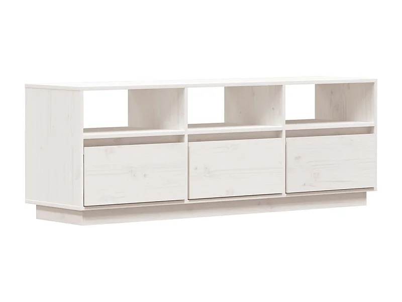Meuble TV Blanc 140x37x50 Bois de pin massif