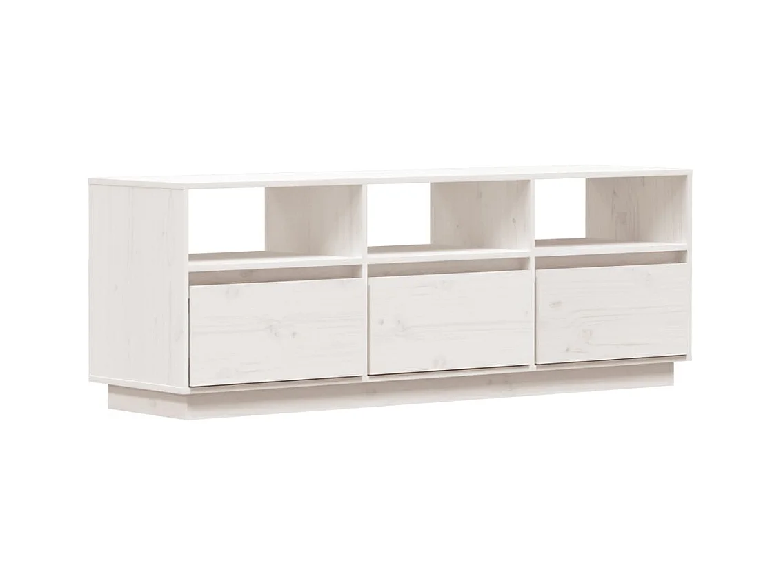 Meuble TV Blanc 140x37x50 Bois de pin massif