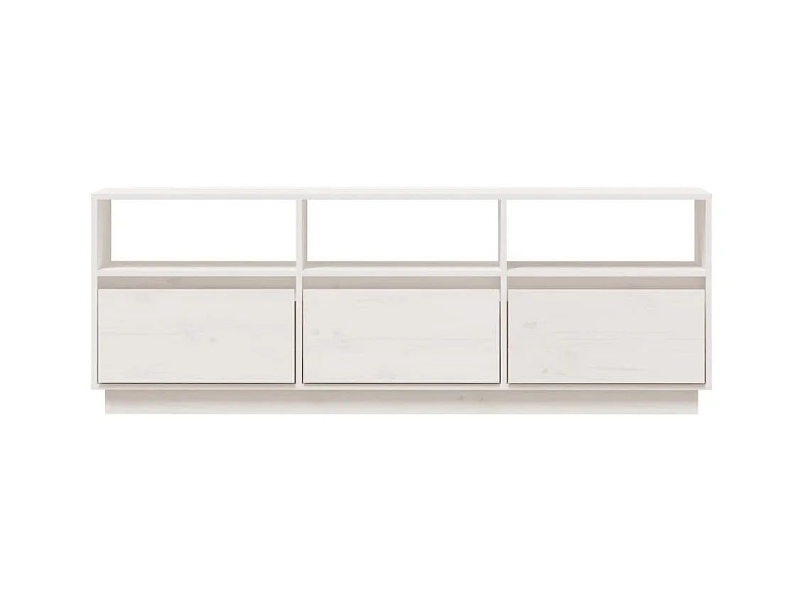 Meuble TV Blanc 140x37x50 Bois de pin massif