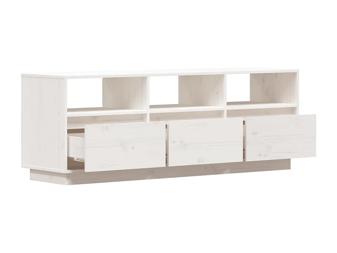 Meuble TV Blanc 140x37x50 Bois de pin massif