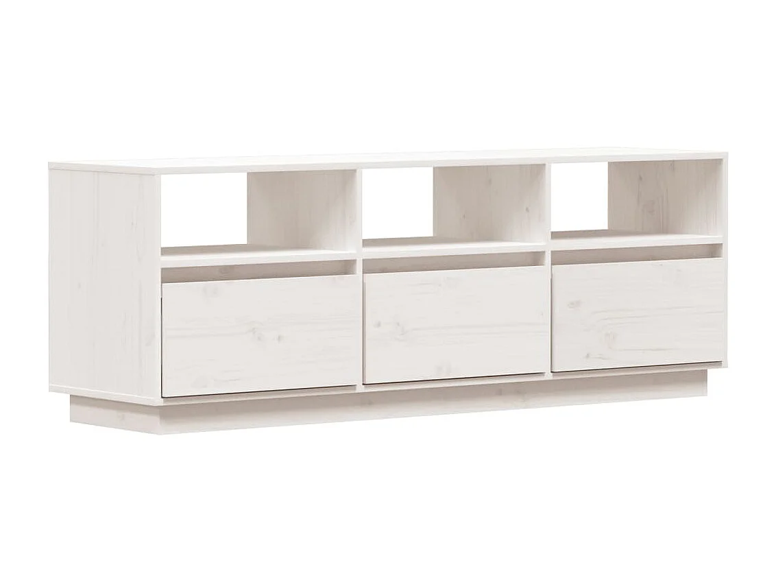 Meuble TV Blanc 140x37x50 Bois de pin massif