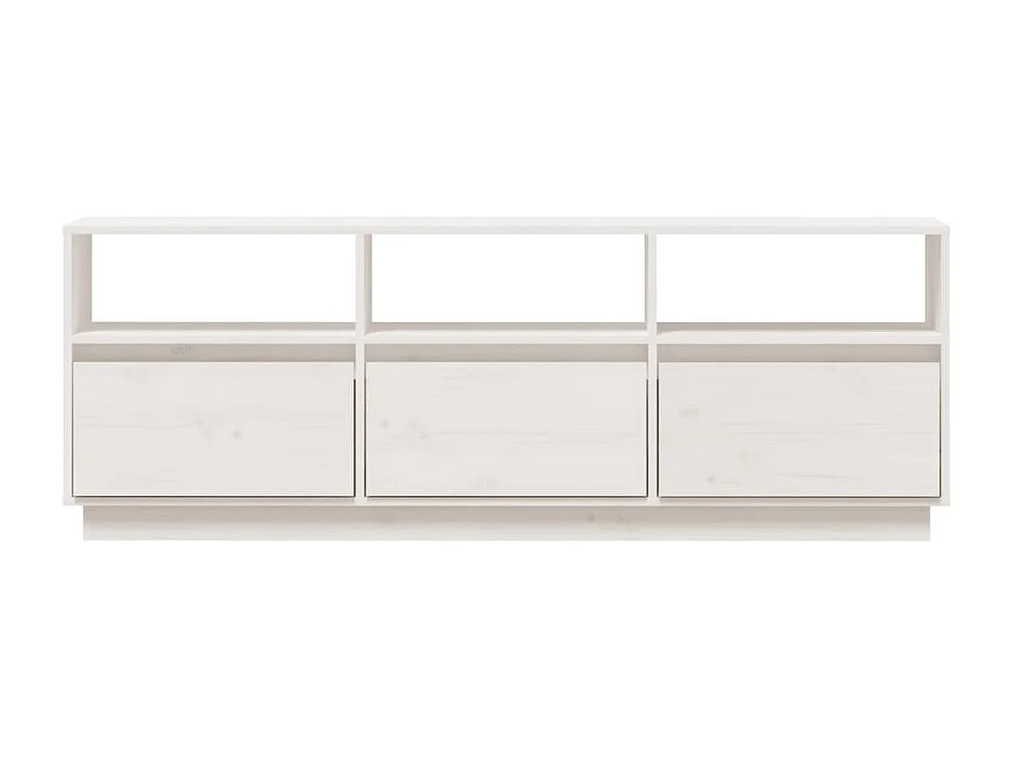 Meuble TV Blanc 140x37x50 Bois de pin massif
