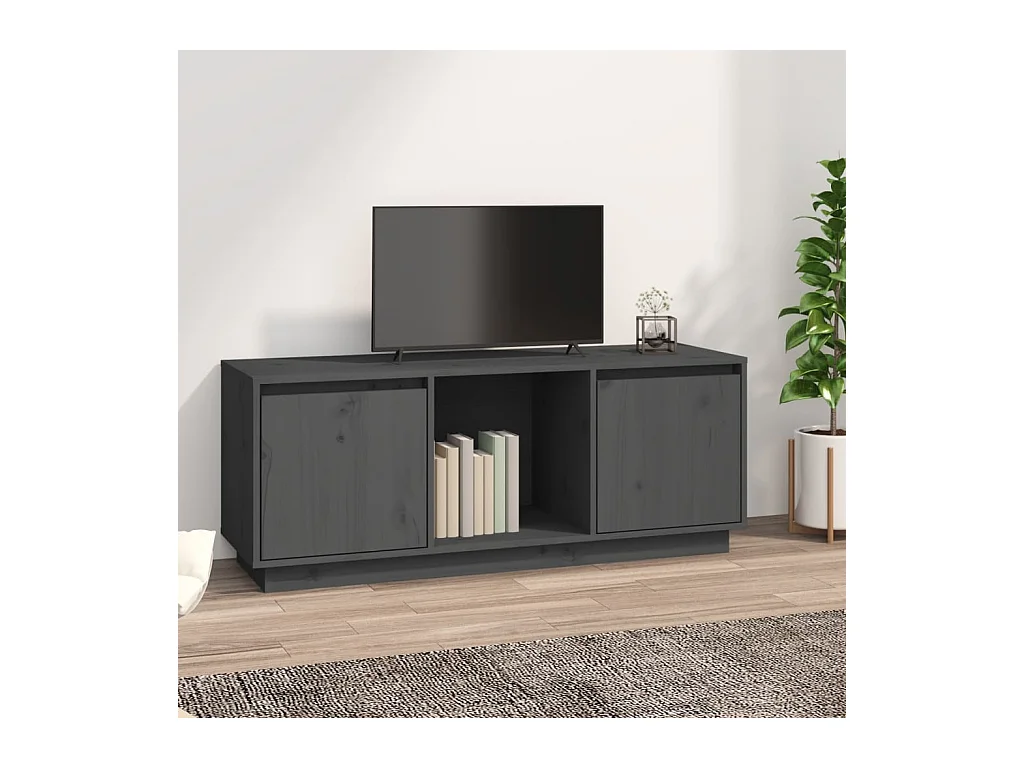Meuble TV Gris 110,5x35x44 Bois de pin massif