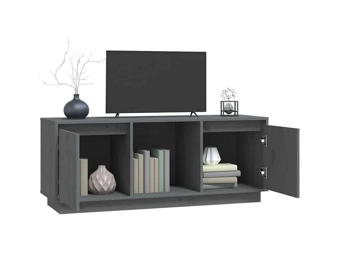Meuble TV Gris 110,5x35x44 Bois de pin massif