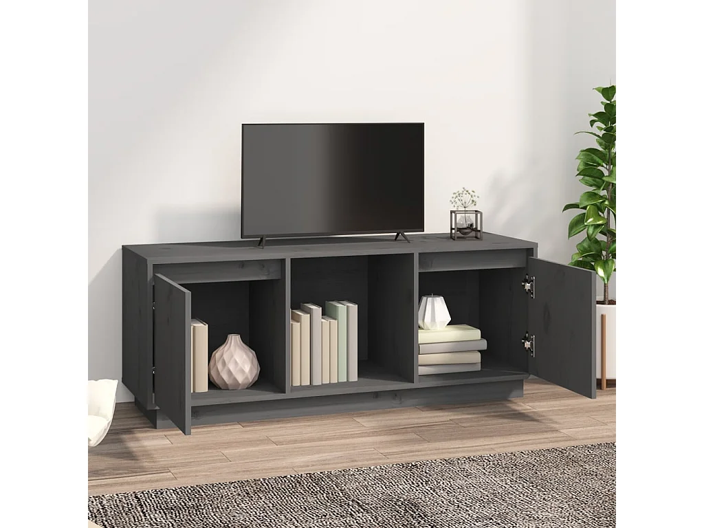 Meuble TV Gris 110,5x35x44 Bois de pin massif