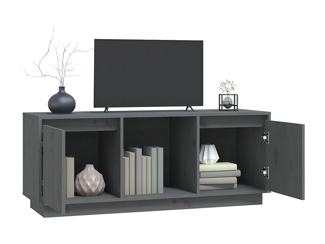 Meuble TV Gris 110,5x35x44 Bois de pin massif