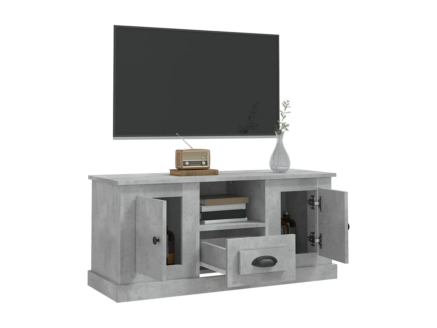 Meuble TV gris béton 100x35,5x45 bois d'ingénierie