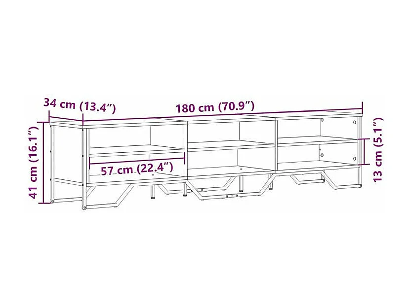 Meuble TV sonoma gris 180x34x41 bois d'ingénierie