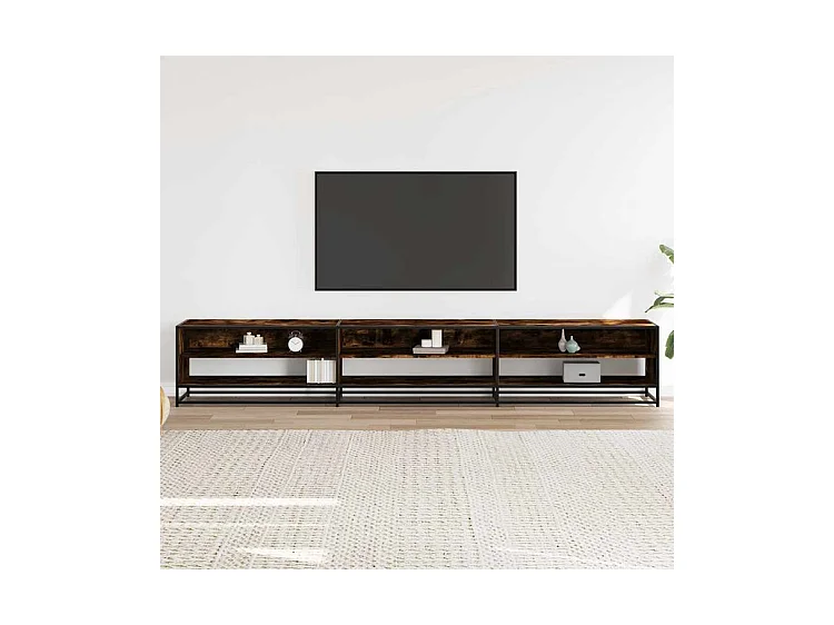 Meuble TV chêne fumé 270x40x46 bois d'ingénierie