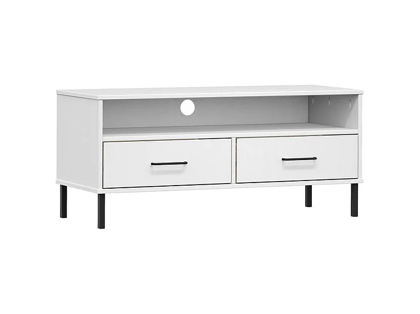 Meuble TV avec pieds en métal Blanc Bois de pin massif OSLO