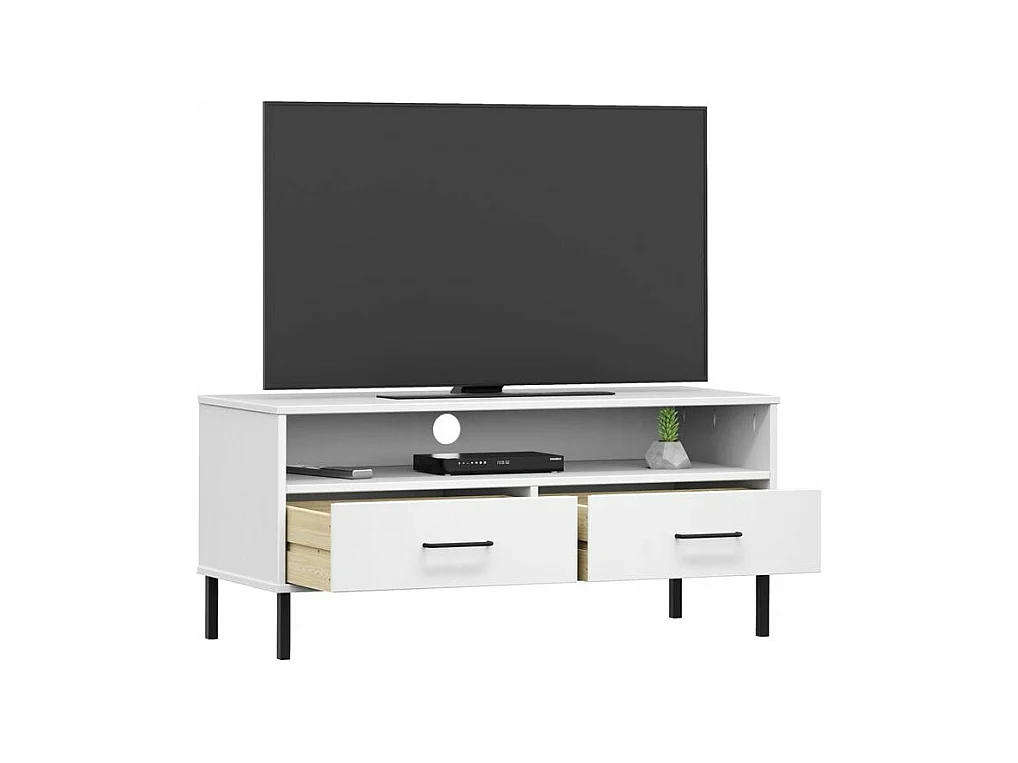 Meuble TV avec pieds en métal Blanc Bois de pin massif OSLO