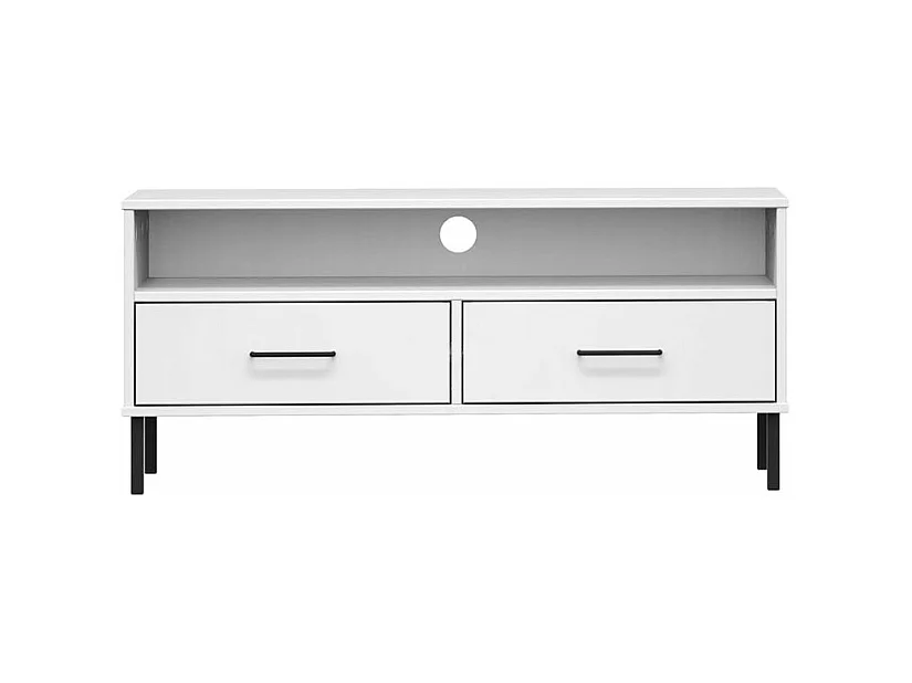 Meuble TV avec pieds en métal Blanc Bois de pin massif OSLO