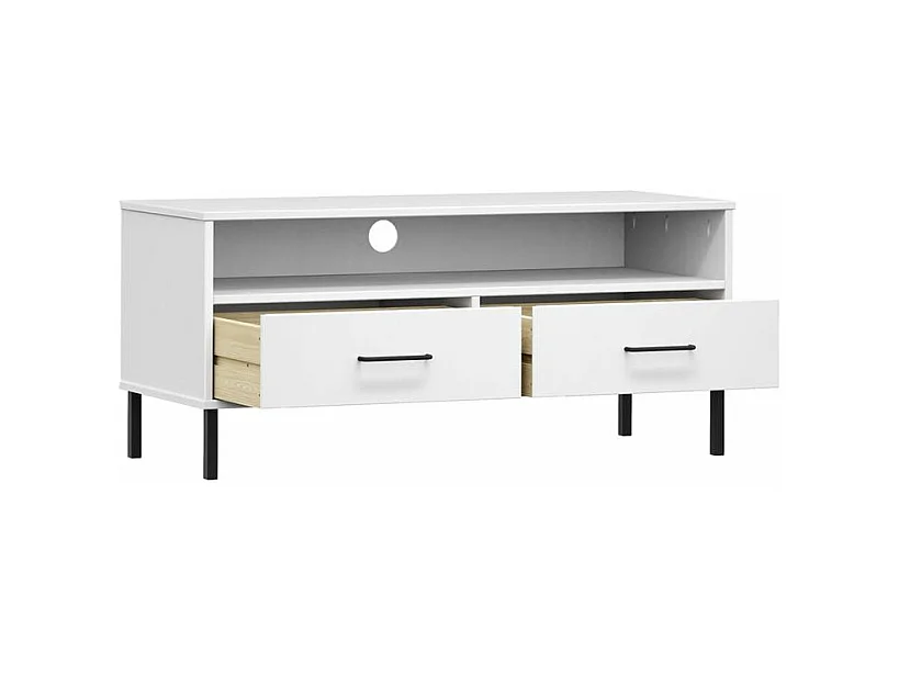 Meuble TV avec pieds en métal Blanc Bois de pin massif OSLO