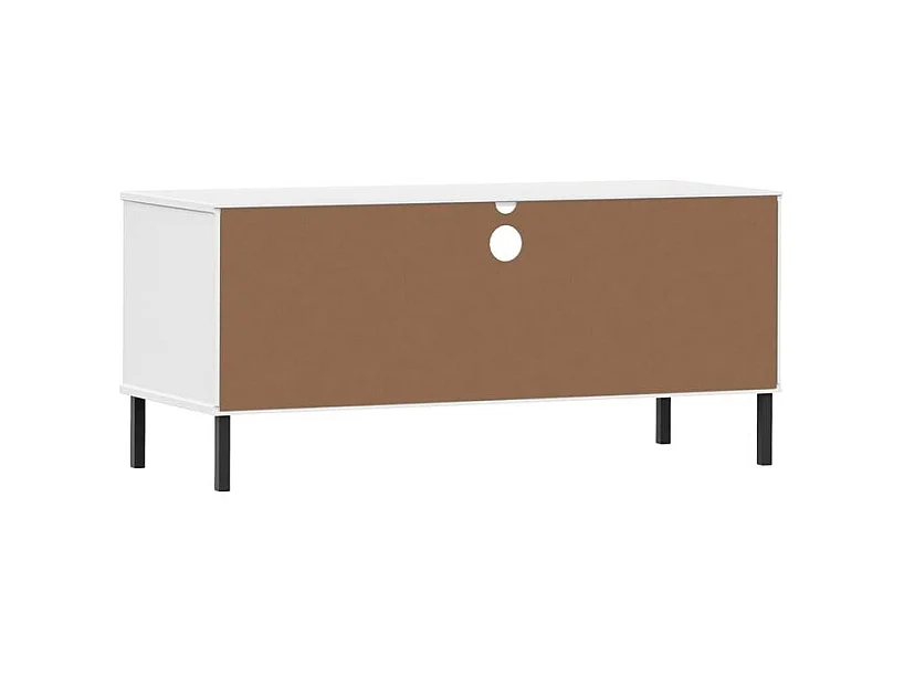 Meuble TV avec pieds en métal Blanc Bois de pin massif OSLO