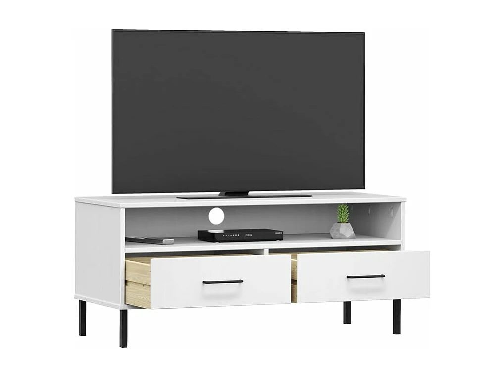 Meuble TV avec pieds en métal Blanc Bois de pin massif OSLO