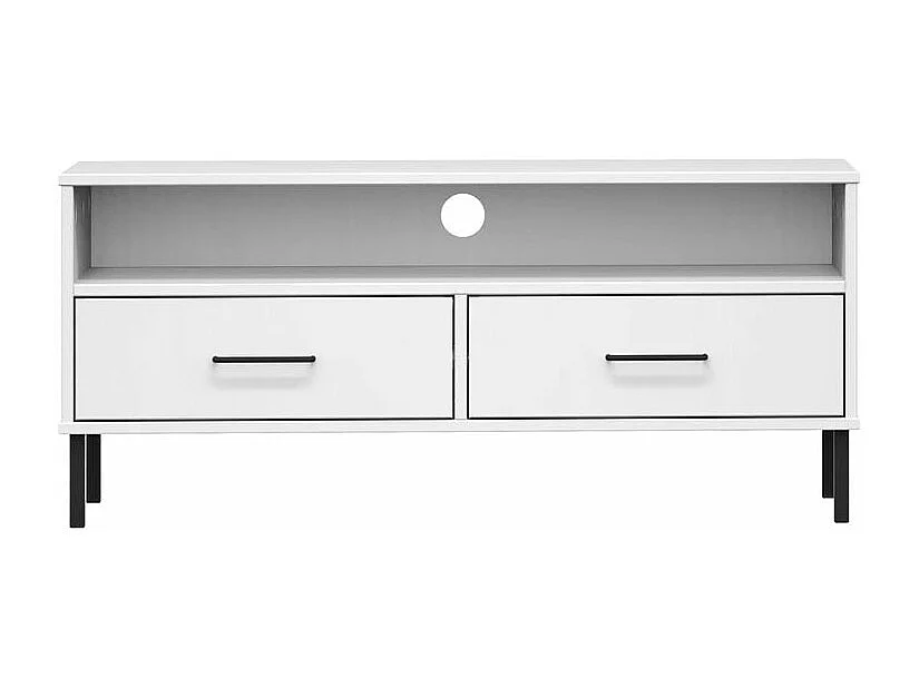 Meuble TV avec pieds en métal Blanc Bois de pin massif OSLO