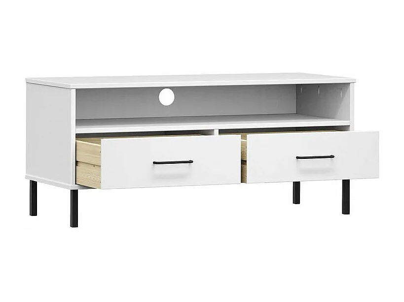 Meuble TV avec pieds en métal Blanc Bois de pin massif OSLO
