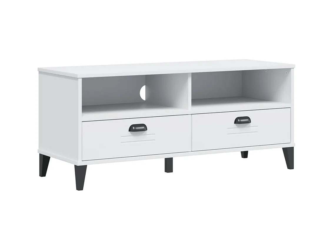 Meuble TV VIKEN blanc bois de pin solide