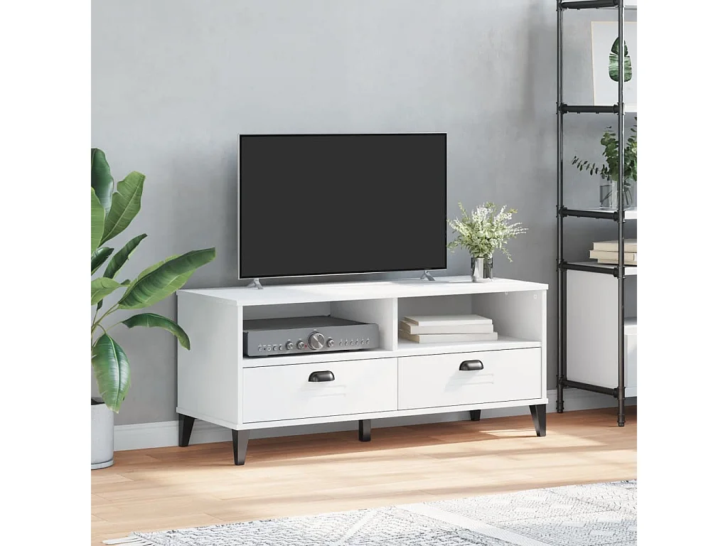 Meuble TV VIKEN blanc bois de pin solide