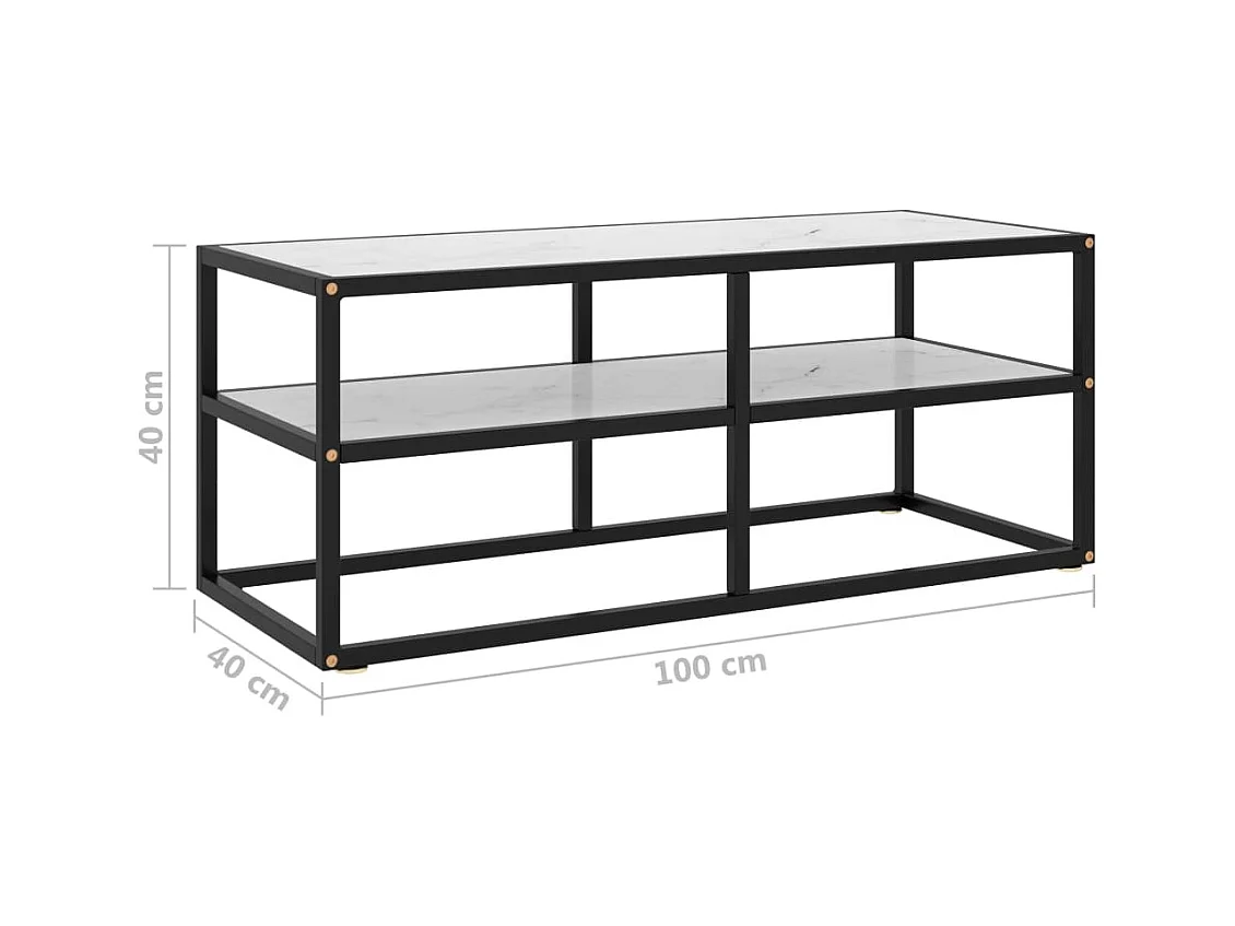 Meuble TV noir avec verre marbre blanc 100x40x40