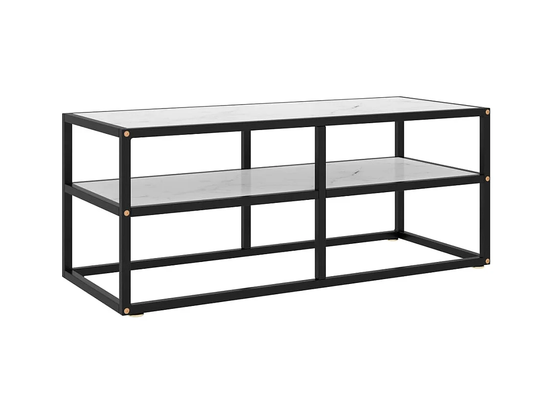 Meuble TV noir avec verre marbre blanc 100x40x40