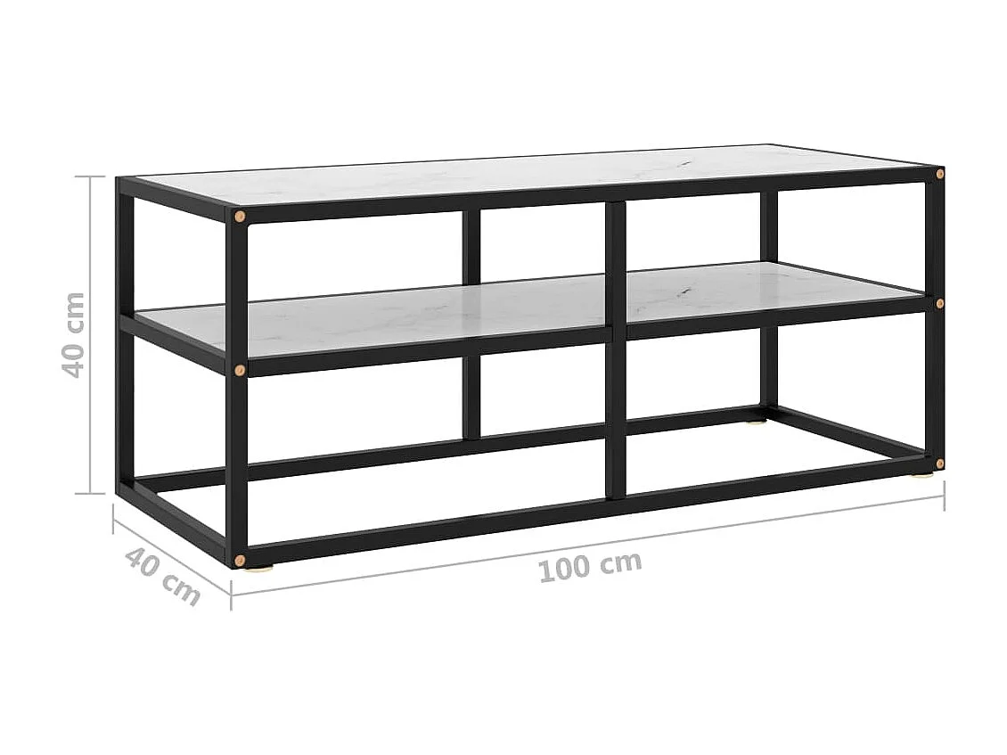 Meuble TV noir avec verre marbre blanc 100x40x40