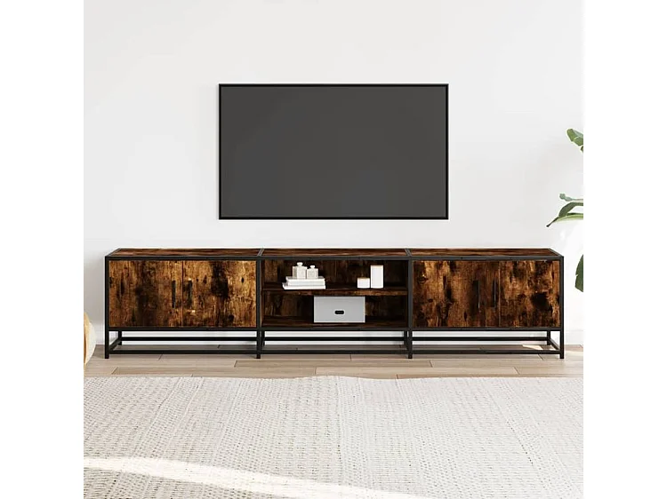 Meuble TV chêne fumé 180x35x41 bois d'ingénierie