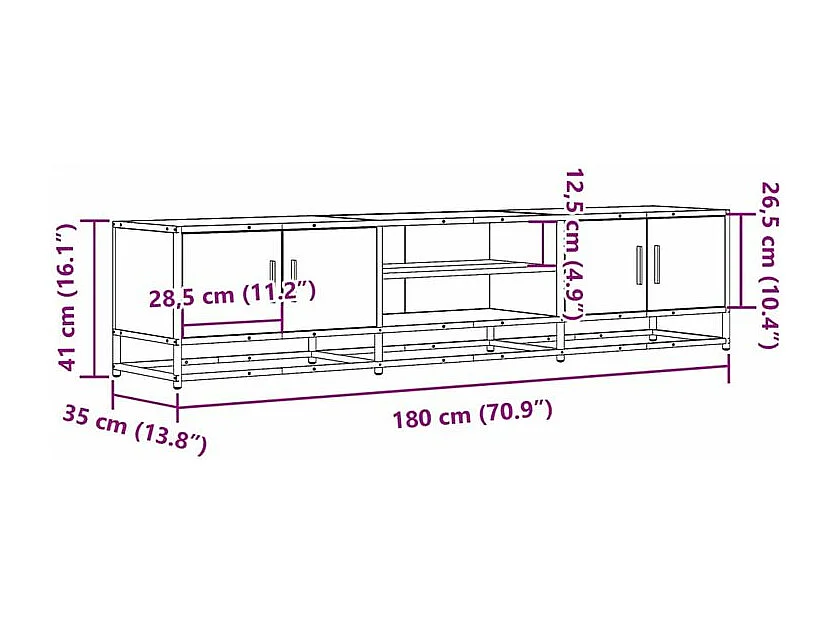 Meuble TV chêne fumé 180x35x41 bois d'ingénierie