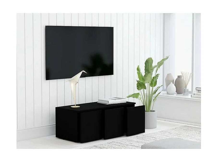 Meuble TV 3 tiroirs bois noir Onic 80cm