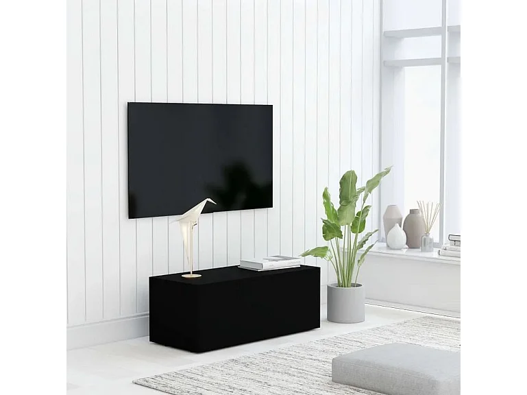 Meuble TV 3 tiroirs bois noir Onic 80cm