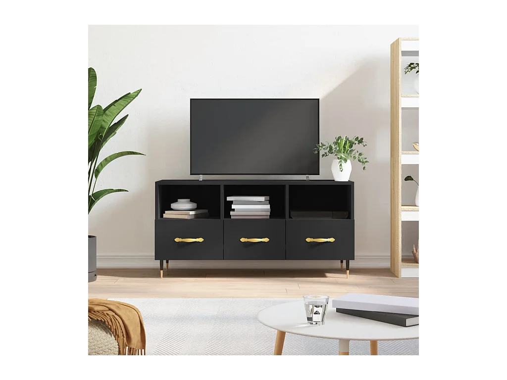 Meuble TV noir 102x36x50 bois d'ingénierie