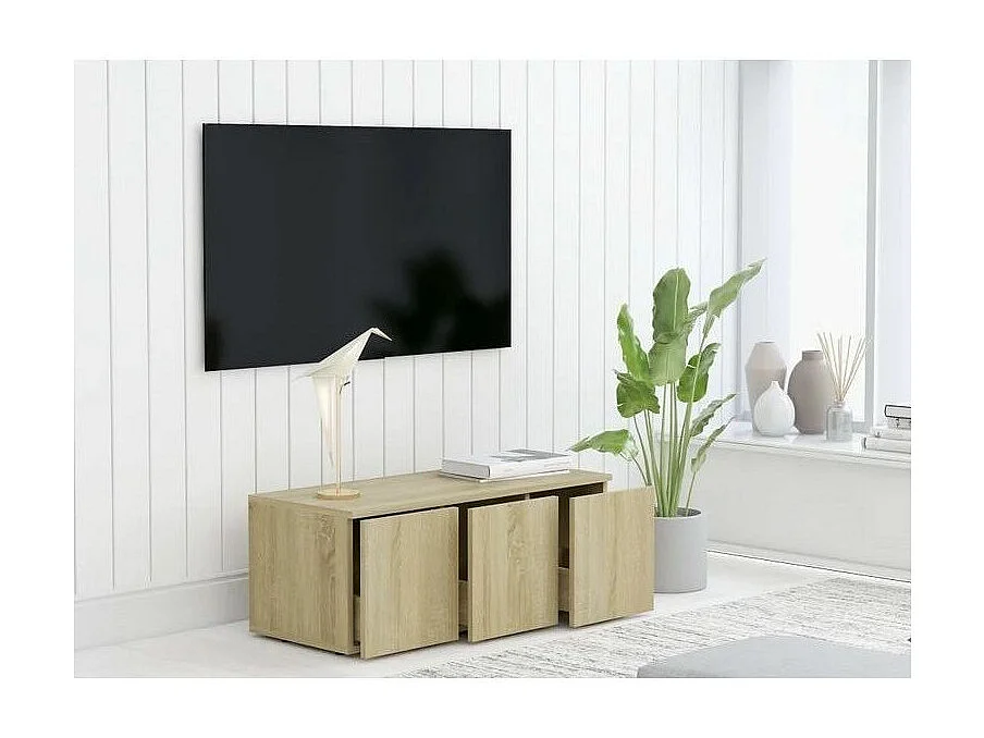 Meuble TV 3 tiroirs bois chêne clair Onic 80cm