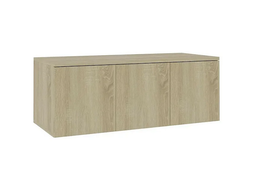 Meuble TV 3 tiroirs bois chêne clair Onic 80cm